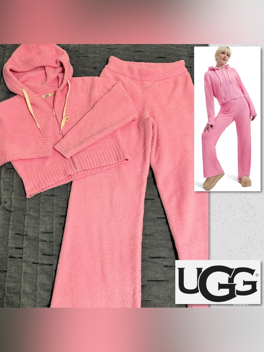 UGG Pink Hana Zip Cropped Hoodie and Pants Set